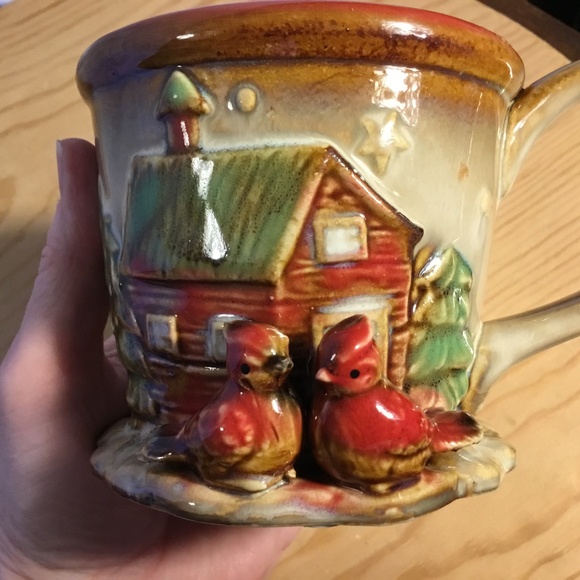 Glazed Stoneware Pottery Christmas Cardinals 3D Coffee Mug - Picture 8 of 10